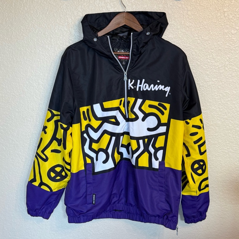 Members Only Windbreaker Jacket with hood- Black, Yellow, Purple